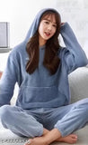 Wool winter suit for women, printed nightwear set with hood, warm and comfy, made in India (M-XXL)