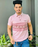 Matty cotton polo t-shirt for men, short sleeves with printed design, size M (38in chest, 26in length)