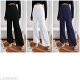 Stylish solid bell bottom cotton blend trousers for casual & party wear, pack of 3 - available in sizes 28, 30, 32, 34, 36 (India-origin fashion)