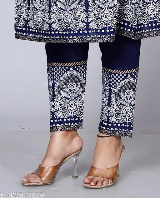 Rayon printed Jaipuri block-printed kurti gown with three-quarter sleeves, anarkali style, wearable with jeggings and flats, India origin