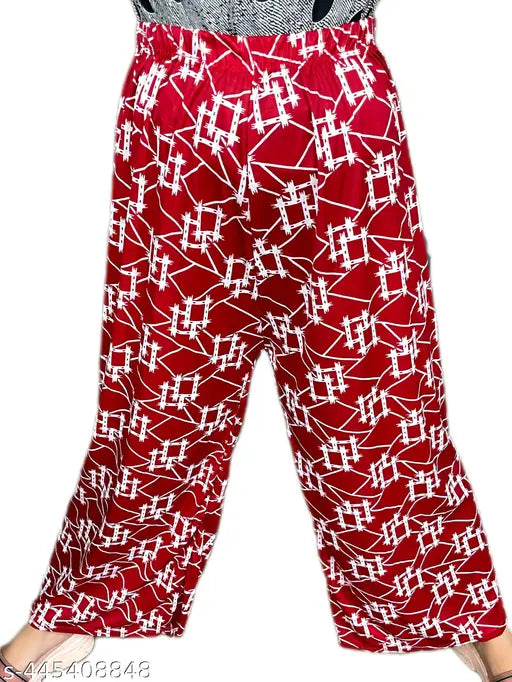 Soft, stretchable lycra maxi printed women's pyjama/palazzo pants combo pack (3), free size fits 28-40