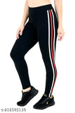 Striped cotton blend jeggings combo, trendy and stretchable for sports and yoga. Pack of two ankle-length pants with elastic waistband, sizes 28, 30, 32 (inches). Made in India