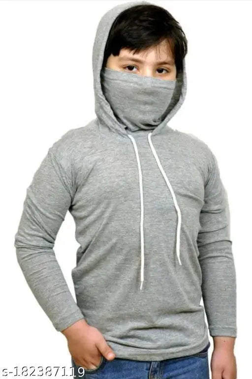 Black & Gray Cotton Blend Kids' Hoodies, soft & smooth hooded neck sweatshirts