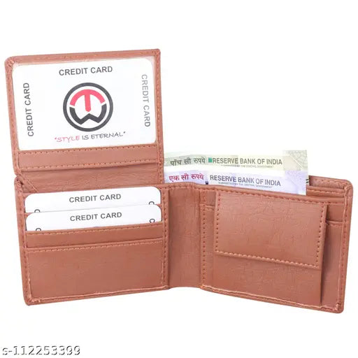 Brown faux leather men's wallet, high-quality artifical leather accessory. Solid pattern, 2 compartments, suitable for formal and semi-formal wear