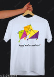 White polyester Street Fly High As Kite Round Neck Half Patang t-shirt with printed design for men and women, featuring short sleeves and originating from India