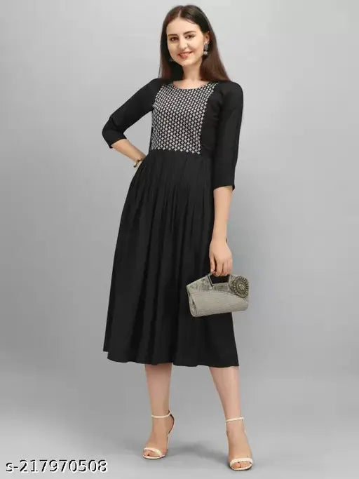 Rayon embroidered Anarkali kurta in three-quarter sleeves, Indian ethnic wear for women