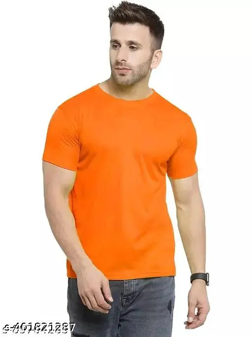 Fancy latest men's polyester short sleeve t-shirt in solid pattern, available in sizes S, M, L, XL, XXL. Made in India