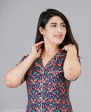 Blue printed rayon night suit combo set (S-XXL) - Indian handcrafted women's sleepwear