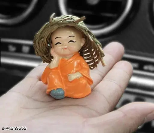 Multicolor small set of 4 baby monk Buddha showpieces, ethically sourced polyresin Feng Shui decor for car dash, living room, office (7x5x12 cm)