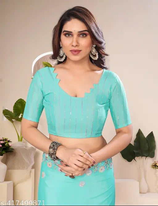 Timeless Glamour Sequence Embroidered Chiffon Sari & Satin Silk Blouse - Indian fashion for all occasions, intricate embroidery on display