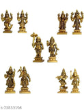 Brass Vishnu Dasavatar Set 850gm, intricate brass statue of Vishnu's ten avatars for home decor