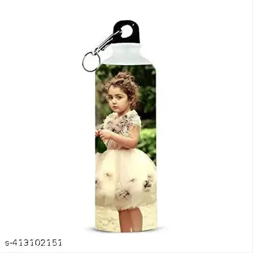 White aluminum kids sipper bottle, 750ml photo print, leak-proof, BIS certified