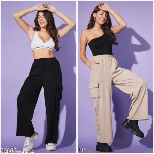 Cotton blend solid trousers for women, classic and sensational style, XS-XL, made in India