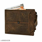 Brown genuine leather men's wallet, 3 compartments, solid pattern, free size (11cm x 9cm), premium quality accessory