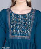 Rayon embroidered Anarkali dress in three-quarter sleeves, stylish Indian fashion