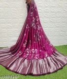 Natkhat Fashion Brasso Moss Chiffon Floral Printed Saree with Contrast Blouse - Indian summer fashion in soft chiffon with peacock border