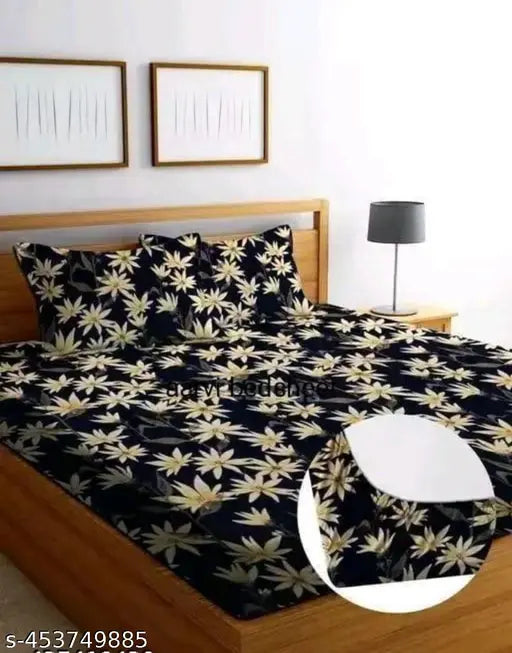 Attractive cotton floral fitted double bedsheet with 2 large pillow covers, superfine quality for summer use