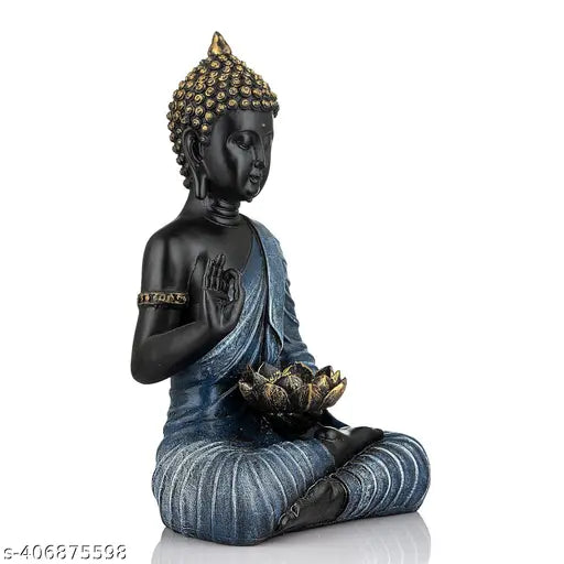 Polyresin Gautam Buddha statue with t-lite holder, 16.5cm height, serene feng shui showpiece for living room decor