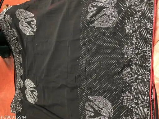 Georgette Silk, diamond-work trendy saree with chiffon blouse, embroidered pattern, free size, Indian origin