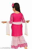 Pink Rayon Girls Kurti Palazzo Set with Dupatta, printed sharara design for ethnic wear