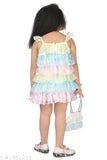Multicolor net party dress for kids, self-design, 4-5 years, India origin