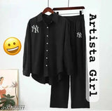 Trendy modern women's top & bottom sets, crepe fabric, long sleeves, size S-L, India-made fashion set