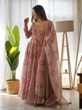 Georgette Women's Printed Gown with Dupatta (India), long sleeves, S-50