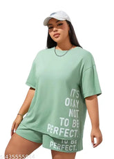 Cotton blend printed night suit pajama set for women, KSHS brand short sleeves, India origin