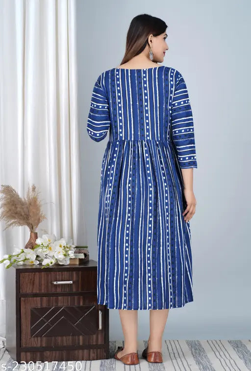 Rayon Anarkali maternity dress with feeding access, printed three-quarter sleeve, Indian-made for trendy moms