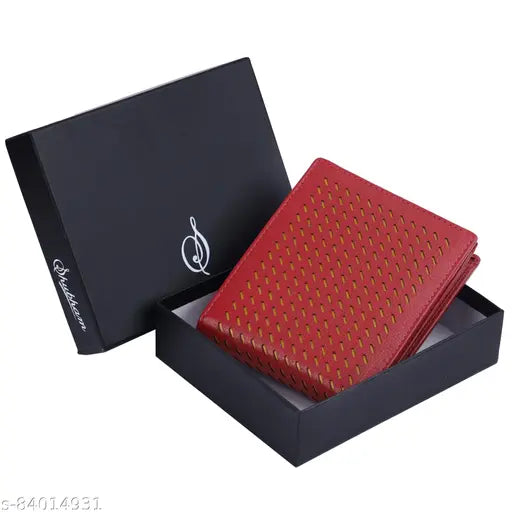 Red & Yellow BiColor Genuine Leather Wallet for Men by Shubham - Stylish New Generation with 8 card slots, 2 currency pockets, 3 secret compartments, and ID window