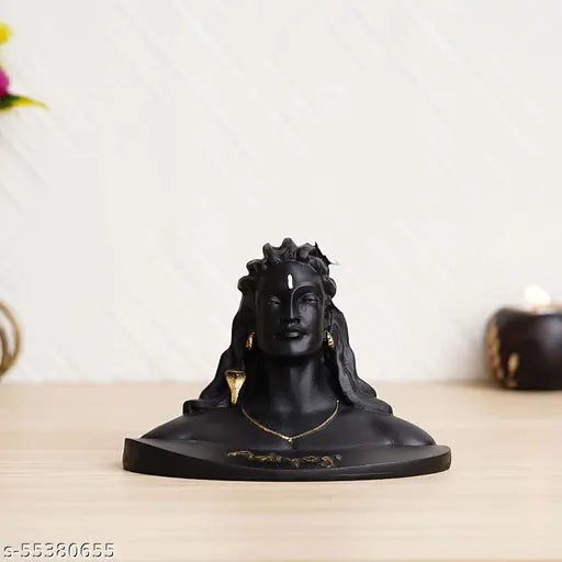 Goldiluxe Adiyogi Shiva statue, 12cm black marble idol for home decor, pooja, or car dashboard