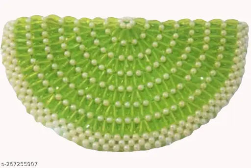 Embellished net rosy green breads clutch, handmade with green beads, free size for trendy women's fashion