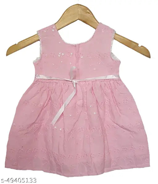 Embroidered cotton blend sleeveless dress, pretty fancy girls frocks & dresses for 0-1 year old, country of origin: India