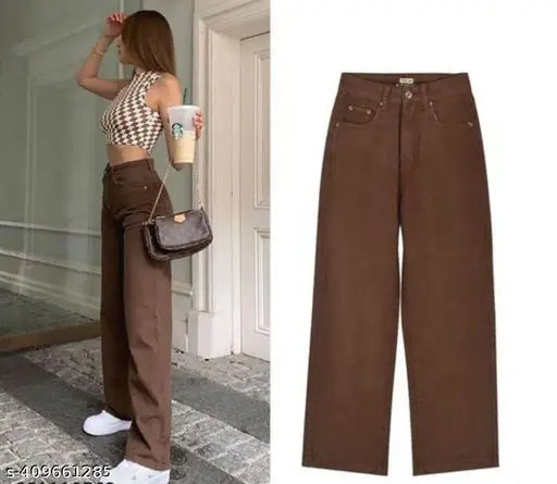 Brown straight fit denim jeans with applique net detailing, India origin