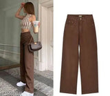 Brown straight fit denim jeans with applique net detailing, India origin