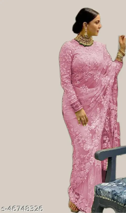 New yellow soft net Bollywood design Chikankari saree with all-over embroidery and pearl work, perfect for women's fashion