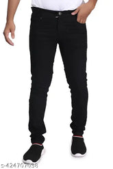 Stylish black cotton blend slim fit full-length jeans for men, perfect for parties and festive wear