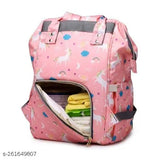 Pink polyester unicorn diaper backpack, waterproof nappy bag with functional pockets for baby essentials