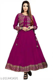 Maroon rayon anarkali kurti jacket with lace border, attractive party wear for women with three-quarter sleeves, India origin