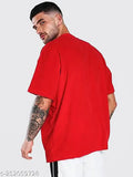 Red cotton blend round t-shirt with "Just Roar!!" placement print, short sleeves by LEOTUDE