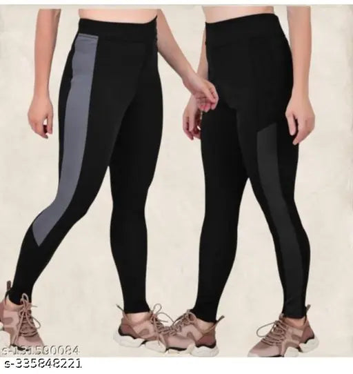 Multicolor striped cotton tights for women's gym, yoga, and sports activities. Self-design net pattern pack of 2 with ribbed bottom for a snug fit during workouts. Available in sizes 28, 30, 32, 34 and originates from India