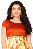 Satin silk printed combo short sleeve kurti, vibrant Indian fashion on model