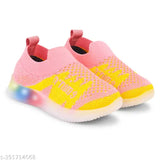 Fashionable LED light shoes, age 18 months to 6 years, polyester/PVC, embellished slip-ons in vibrant colors. Perfect for parties, sports, or casual wear." (103 characters)