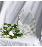 Luxury white acrylic pearl handbag, single compartment, self-design, free size, ideal for women's daily use or travel