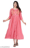 Peach rayon embroidered kurti with three-quarter sleeves, trendy women's fashion from India