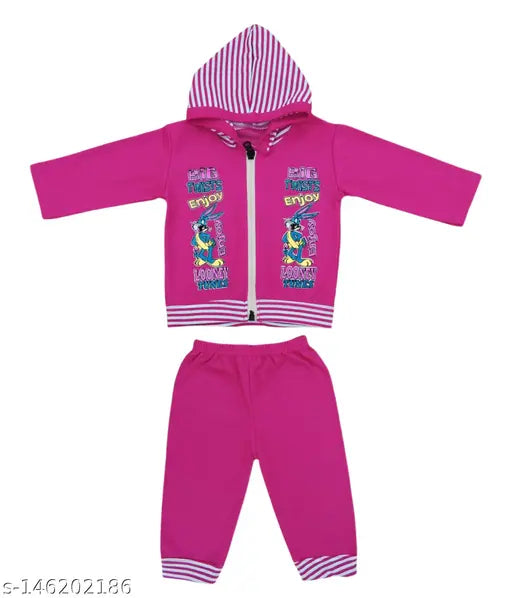 Cotton baby hooded t-shirt & jogger set combo (2 pack), printed design for 0-12 months infants