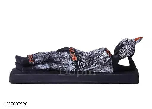 Golden polyresin sleeping Buddha statue for home decor, India-made showpiece idol