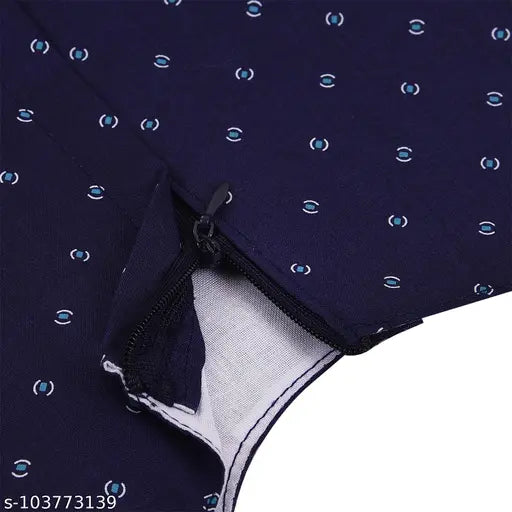 Silver Kraft Girls navy blue cotton sleeveless dress, printed net pattern on a young model