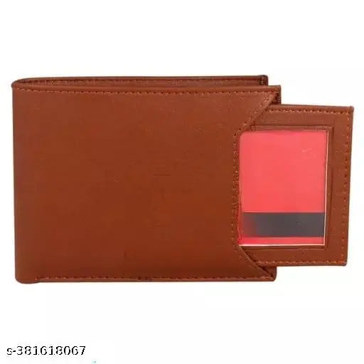Faux leather brown men's wallet, two fold design with ample storage for daily essentials