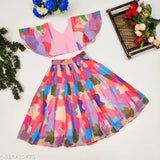 Taffeta silk fancy lehenga choli, georgette abstract pattern for modern comfy kids (2-8 years), Indian bandhini print
